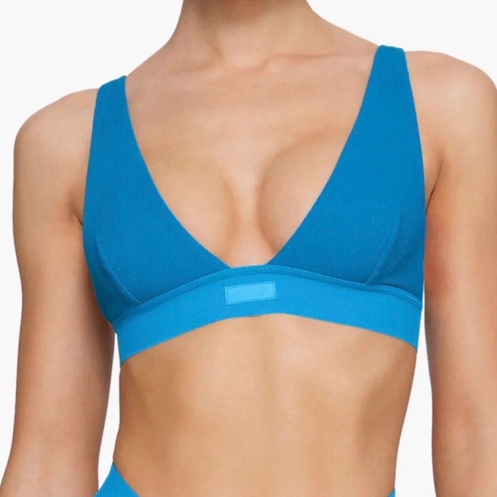 SKIMS Cotton Plunge Mykonos Bralette New With Tags Size Small - Picture 1 of 5